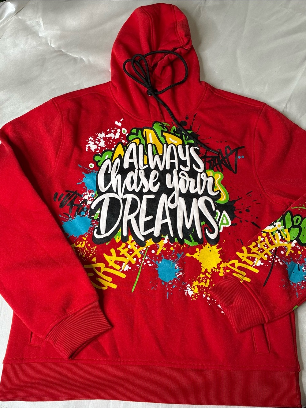 Red Graphic Crewneck Hoodie - Always Chase Your Dreams